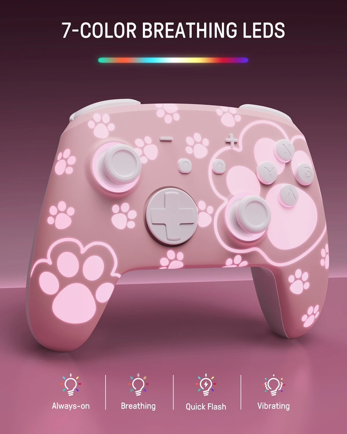 Luminous Pink Cat Paw Switch Pro Controller - Image 2