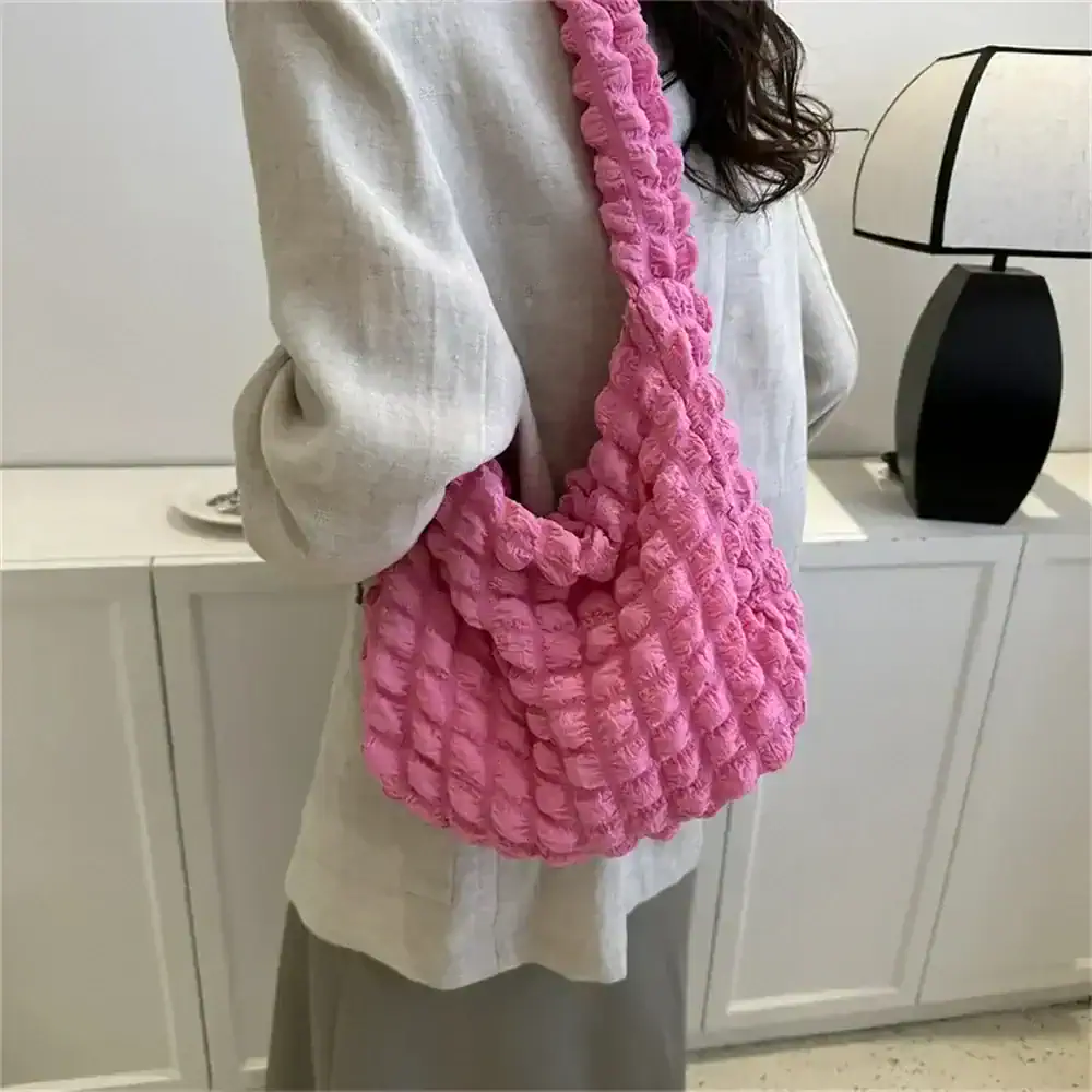 Textured Pleated / Embroidered Shoulder Crossbody Bag