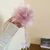 Pink Gauze Flower Rhinestone Long Fringe Hair Claw - Image 4