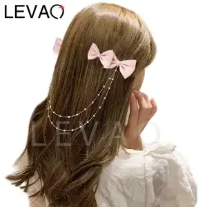 Double Bow Duckbill Clip with Pearl Chain