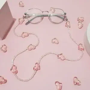 Pink Heart Glasses Chain – Crystal Beaded Eyewear Lanyard Necklace for Sunglasses