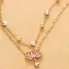 Pink Lotus Anklet – Layered Gold Chain Anklet with Zirconia Charm for Women - Image 2