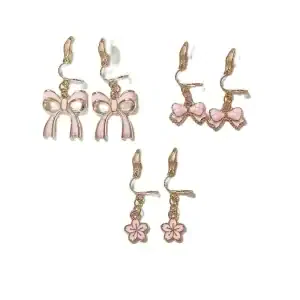 Cute Pink Charm Earrings Set – 3 Pair Cartoon Enamel Dangle Earrings for Girls