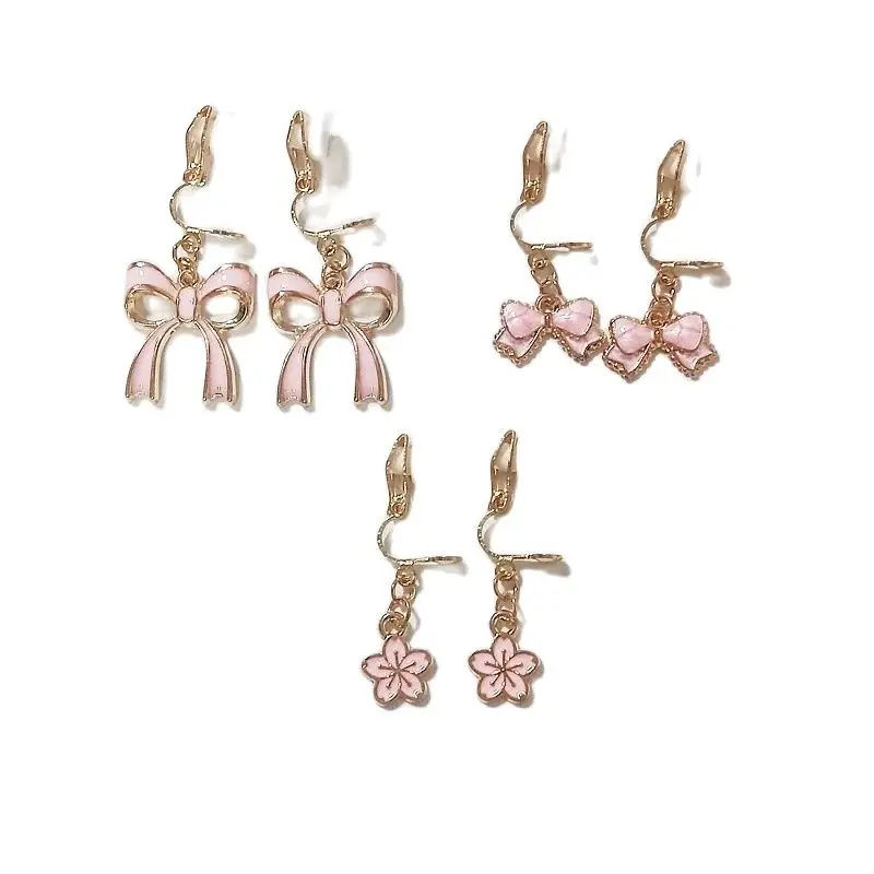 Cute Pink Charm Earrings Set – 3 Pair Cartoon Enamel Dangle Earrings for Girls