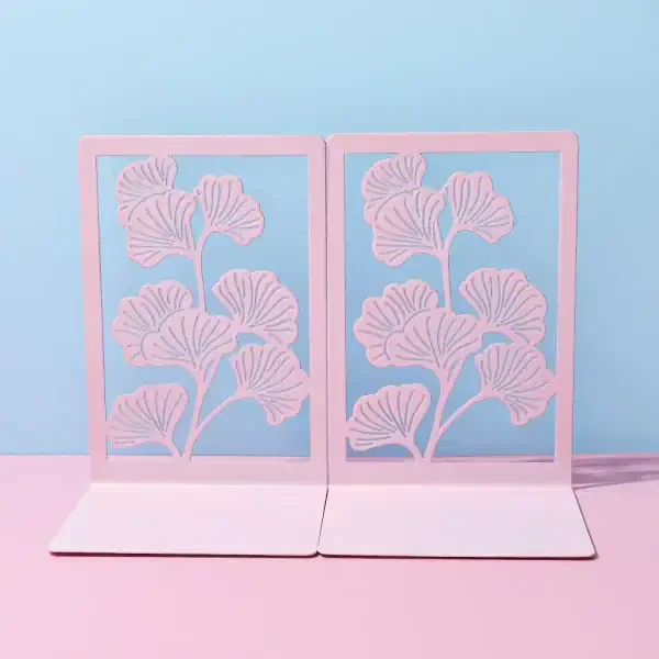 Elegant Pink Ginkgo Bookends, Minimalist Decorative Shelf Supports