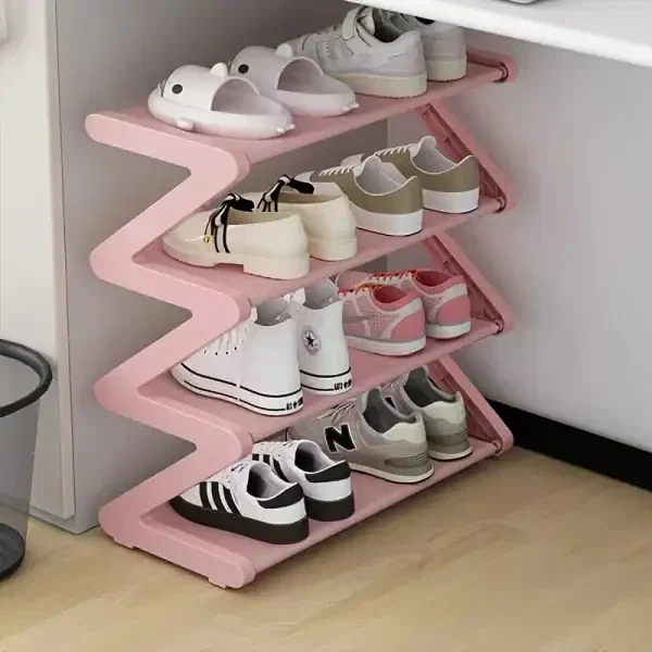 Space-Saving Pink Z-Shaped Shoe Rack