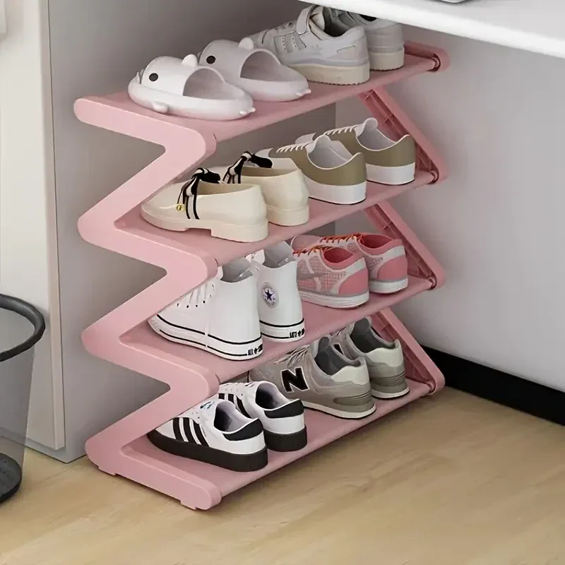 Space-Saving Pink Z-Shaped Shoe Rack