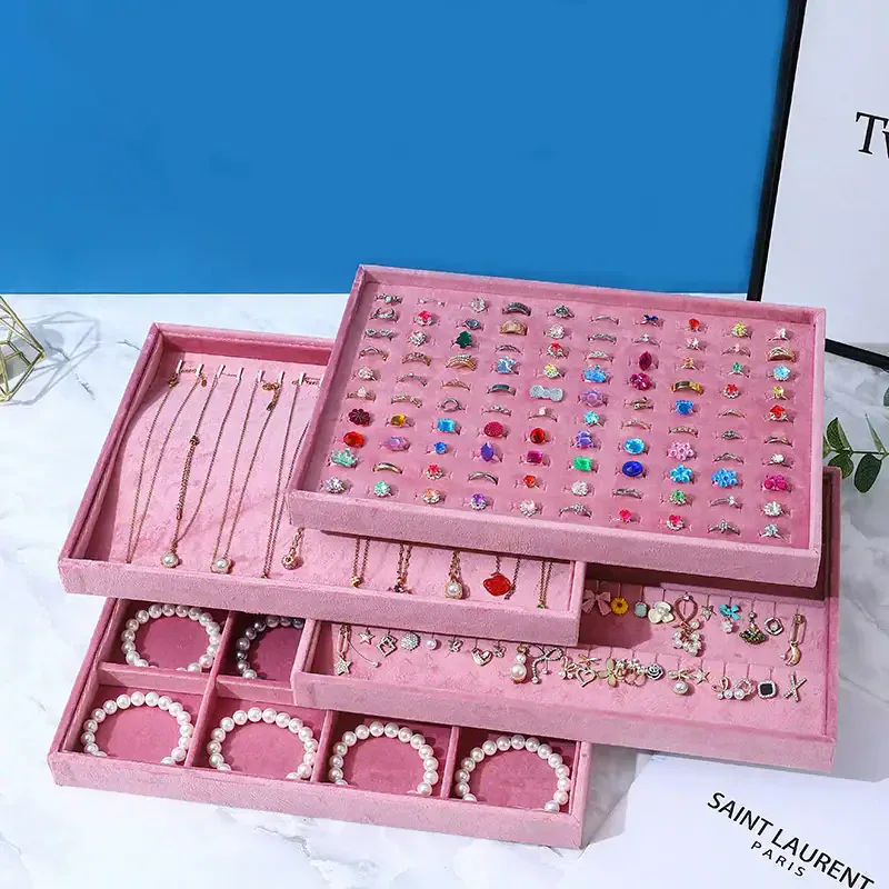Elegant Pink Velvet Jewelry Organizer Tray