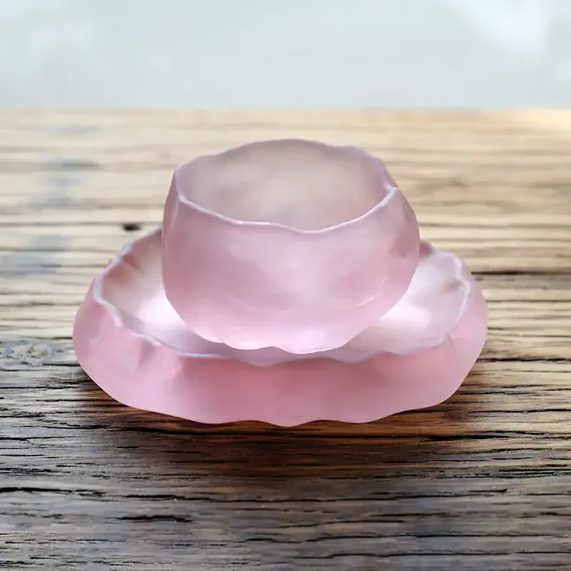 Elegant Pink Glass Tea Cup Set