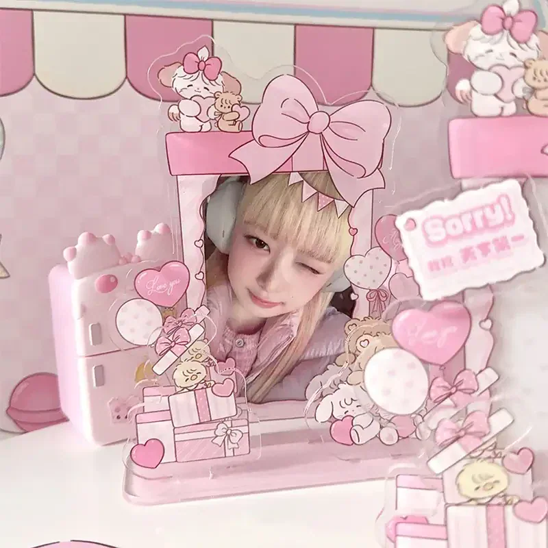 Kawaii Pink Photo Frame Display – Cute Acrylic Desktop Picture Holder