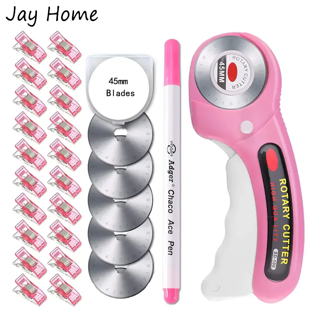 45mm Rotary Cutter with 5pcs Replacement Blades & Sewing Clips
