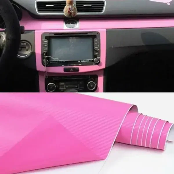 Pink Carbon Fiber Car Interior Wrap – Dashboard & Console Vinyl Sticker Sheet