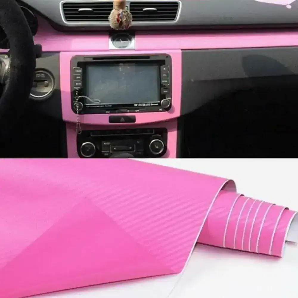 Pink Carbon Fiber Car Interior Wrap – Dashboard & Console Vinyl Sticker Sheet