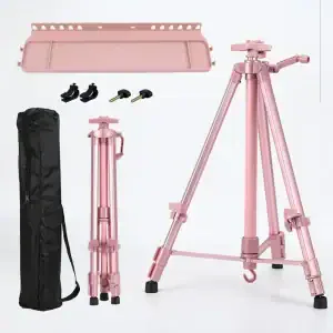 Pink Adjustable Metal Art Easel Stand – Portable Tripod Painting & Display Easel