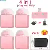 Pink Wireless Lavalier Microphone Set – 4-in-1 Noise Cancelling Clip-On Mic for Phone & Video Recording