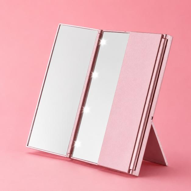 Pink 3-Way LED Travel Makeup Mirror