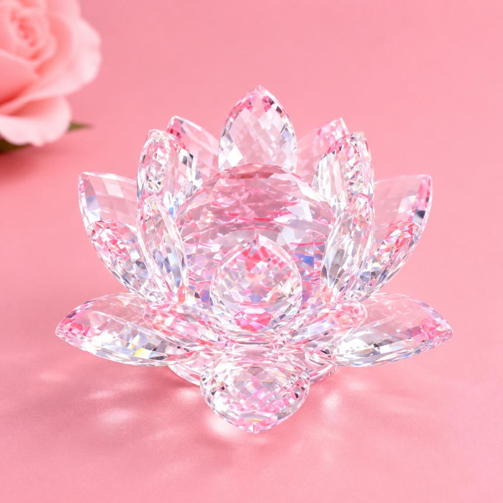 Crystal Lotus Flower Decor – Elegant Pink Glass Ornament Accent