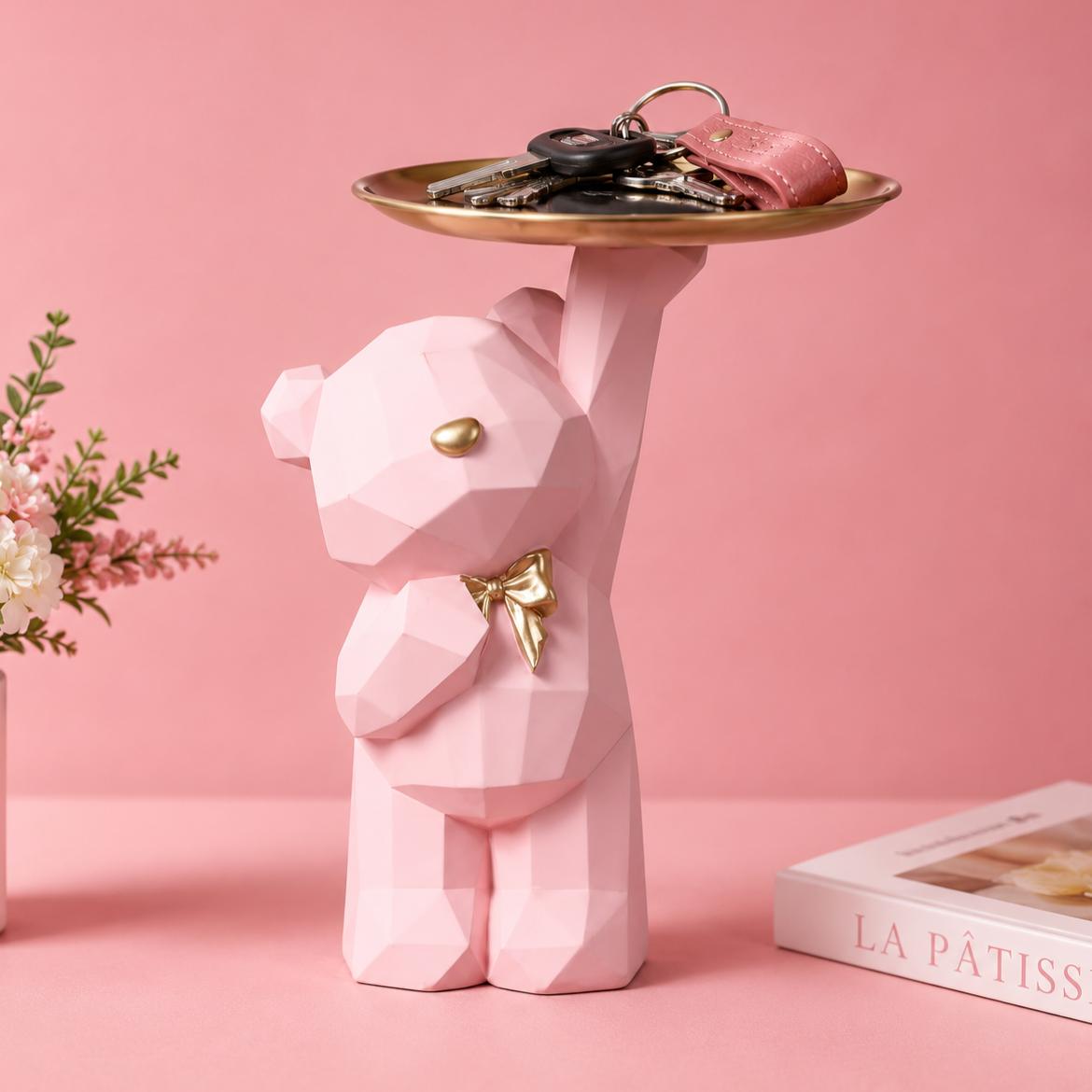 Cute Geometric Bear Tray Decor, Stylish Storage Display Organizer