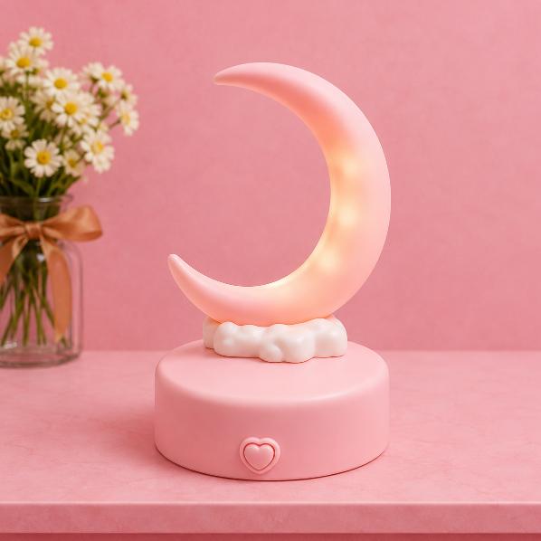 Cute Pink Moon Night Light – Crescent LED Bedside Lamp for Cozy Glow