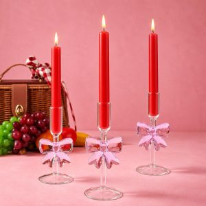Elegant Bow Glass Candle Holder, Romantic Table Decor Stand