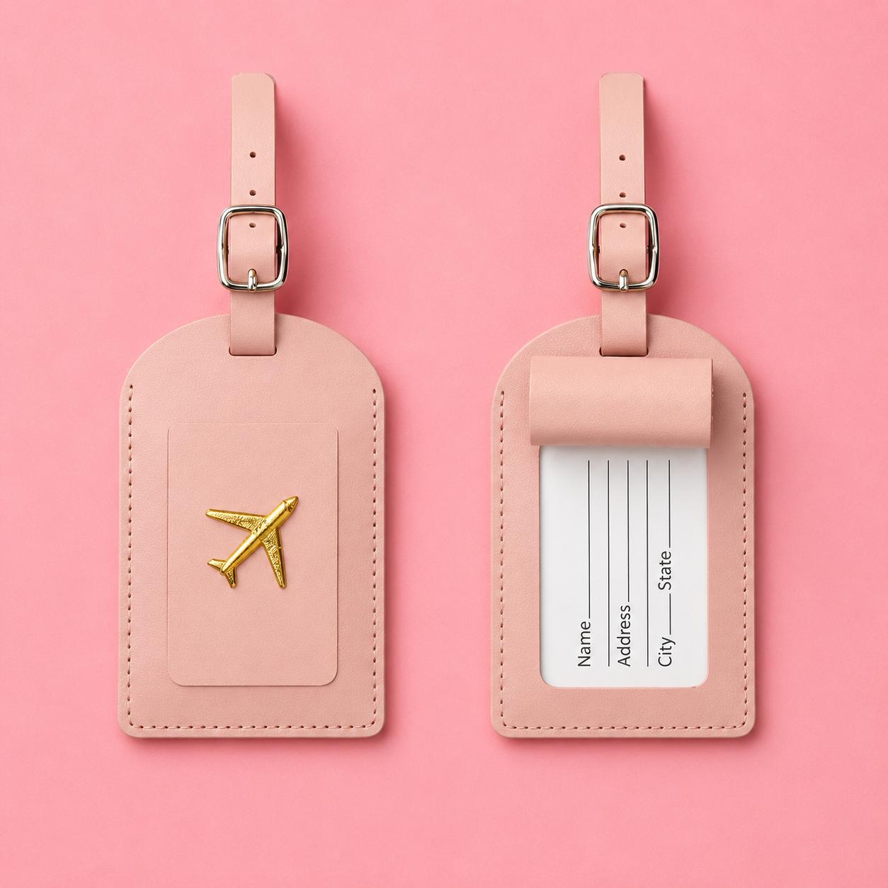 Minimalist Leather Luggage Tag, Sleek Travel ID Label