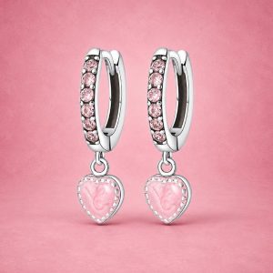 Pink 925 Silver Zircon Dangle Earrings for Women